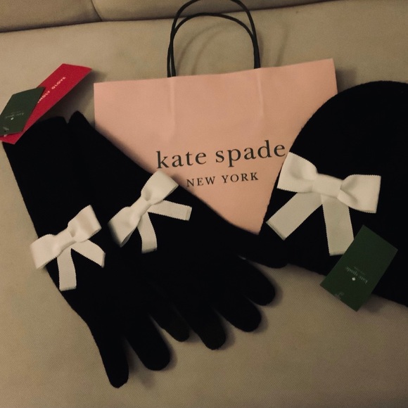 Kate Spade Black/white BOW tech friendly Gloves - Picture 6 of 11